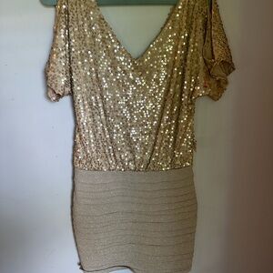 Gold Sequin V-Neck Short Dress